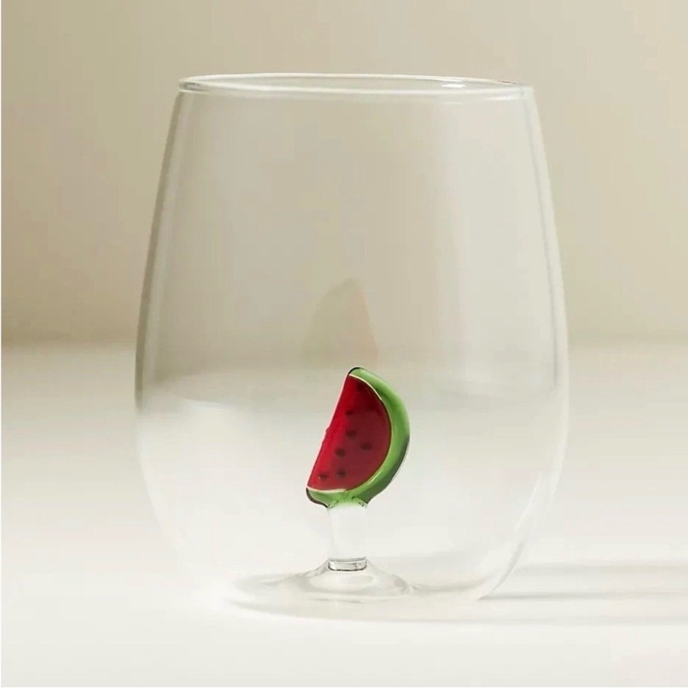 NEW Anthropologie Cheerie Icon Stemless Wine Glass, Watermelon